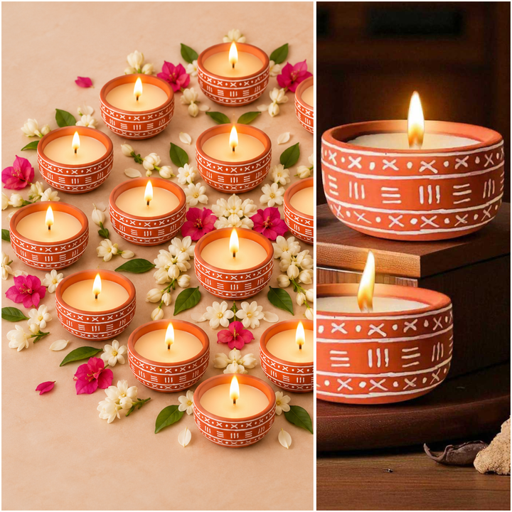 Set of 16 | Hand-Painted Cross Dot Terracotta Soy Wax Candle