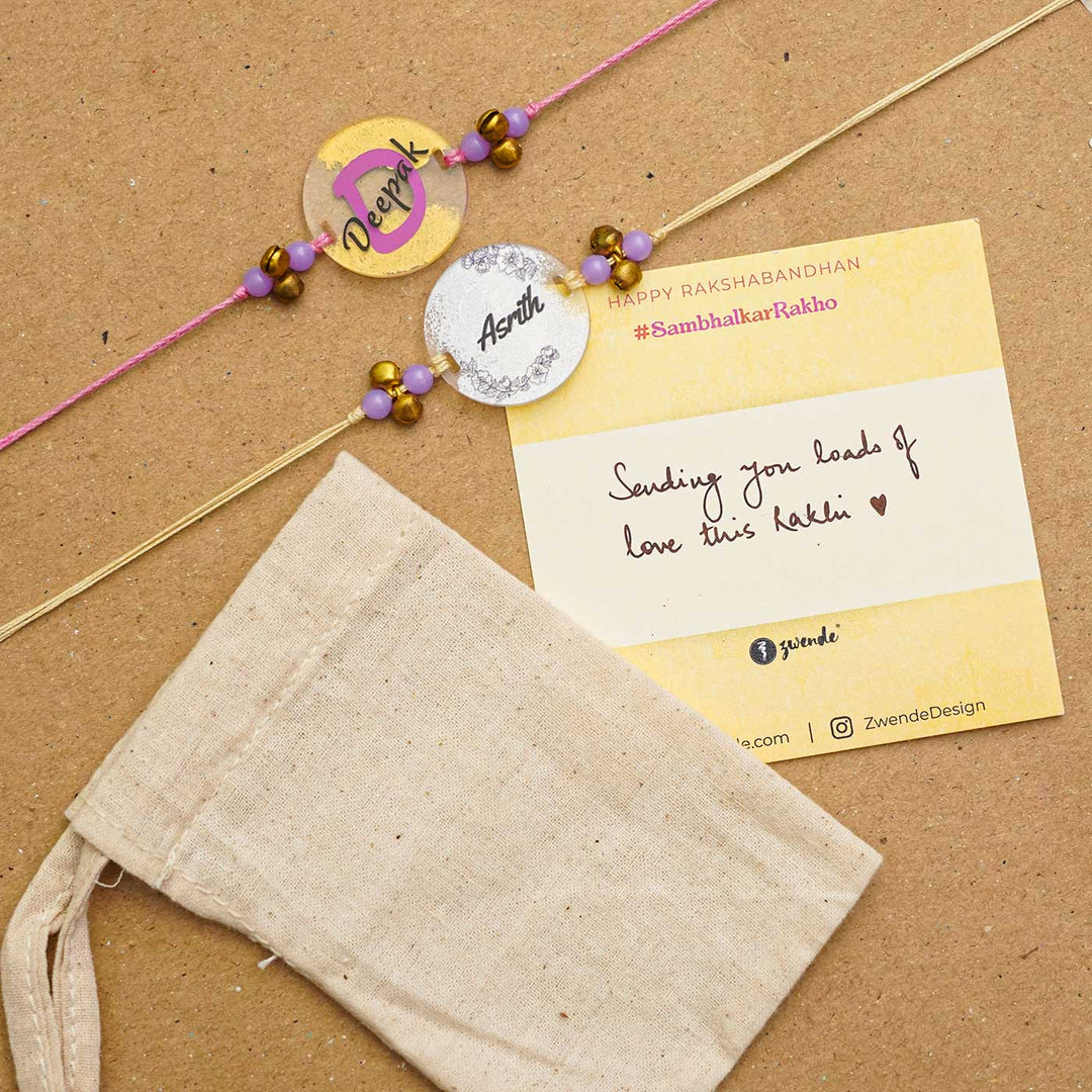 Personalized Handmade Printed Bro And Sis Acrylic Rakhi With Roli Chawal - Set with Packaging and Note