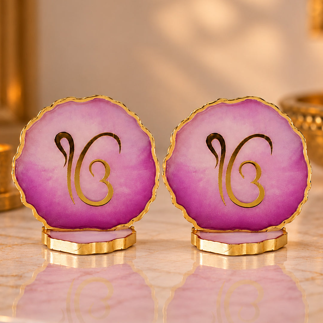 Lilac Ik Onkar Resin Art Tealight Holder with Gold Edge