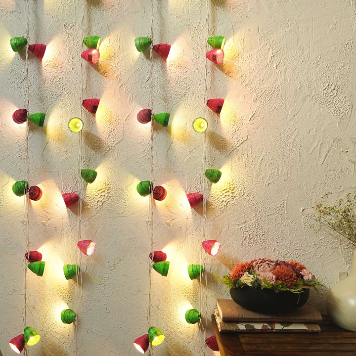 9m, 49 Bulbs | Upcycled Newspaper Indian LED Fairy Lights - Pink & Orange