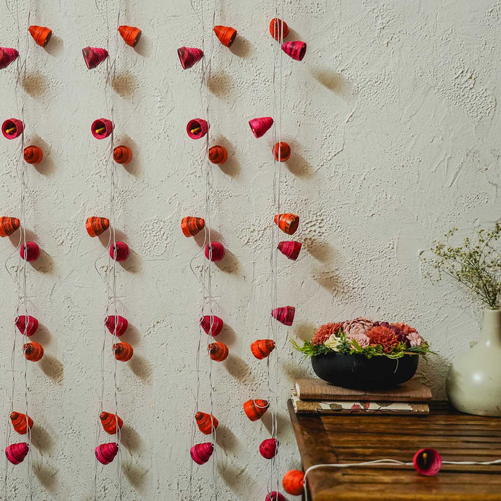 9m, 49 Bulbs | Upcycled Newspaper Indian LED Fairy Lights - Pink & Orange