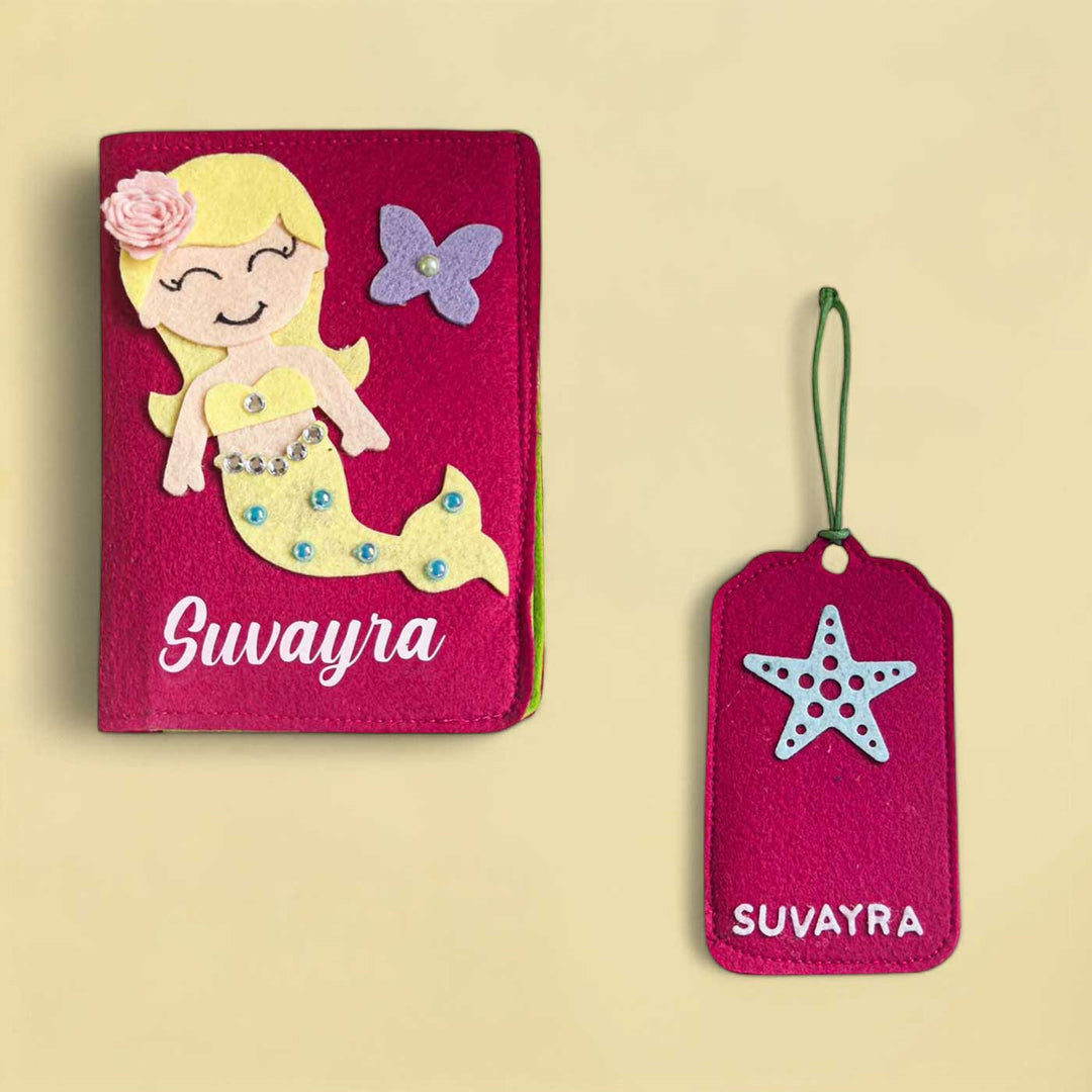 Personalized Mermaid Theme Felt Luggage Tag & Passport Cover | Set Of 2