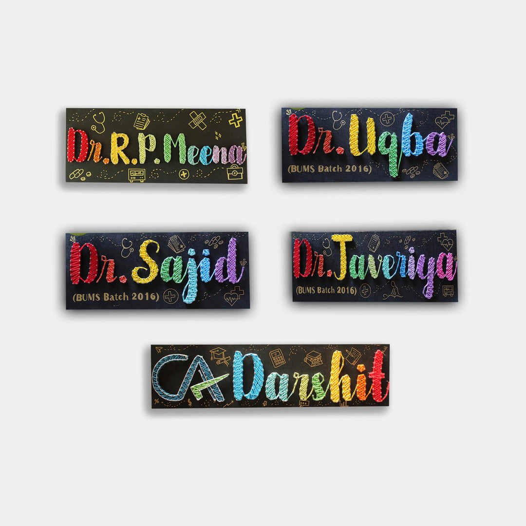 Handcrafted Personalized String Art Professional Name Plate With Qualifications - Front View with Name Personalization Example