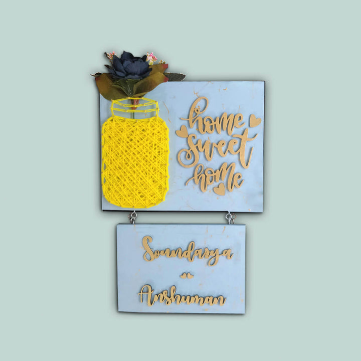 Home Sweet Home Mason Jar String Art Personalised Name Plate 4 - Front View with Name Personalization