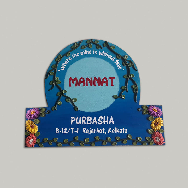 Handcrafted Personalised Floral Themed Name Plate 2 - Front View with Personalization