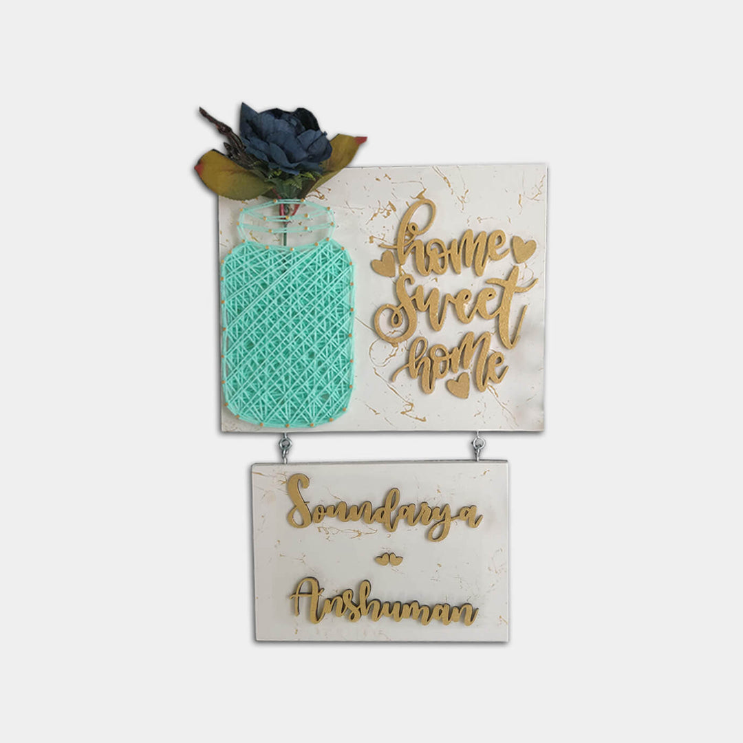Home Sweet Home Mason Jar String Art Personalised Name Plate 3 - Front View with Name Personalization