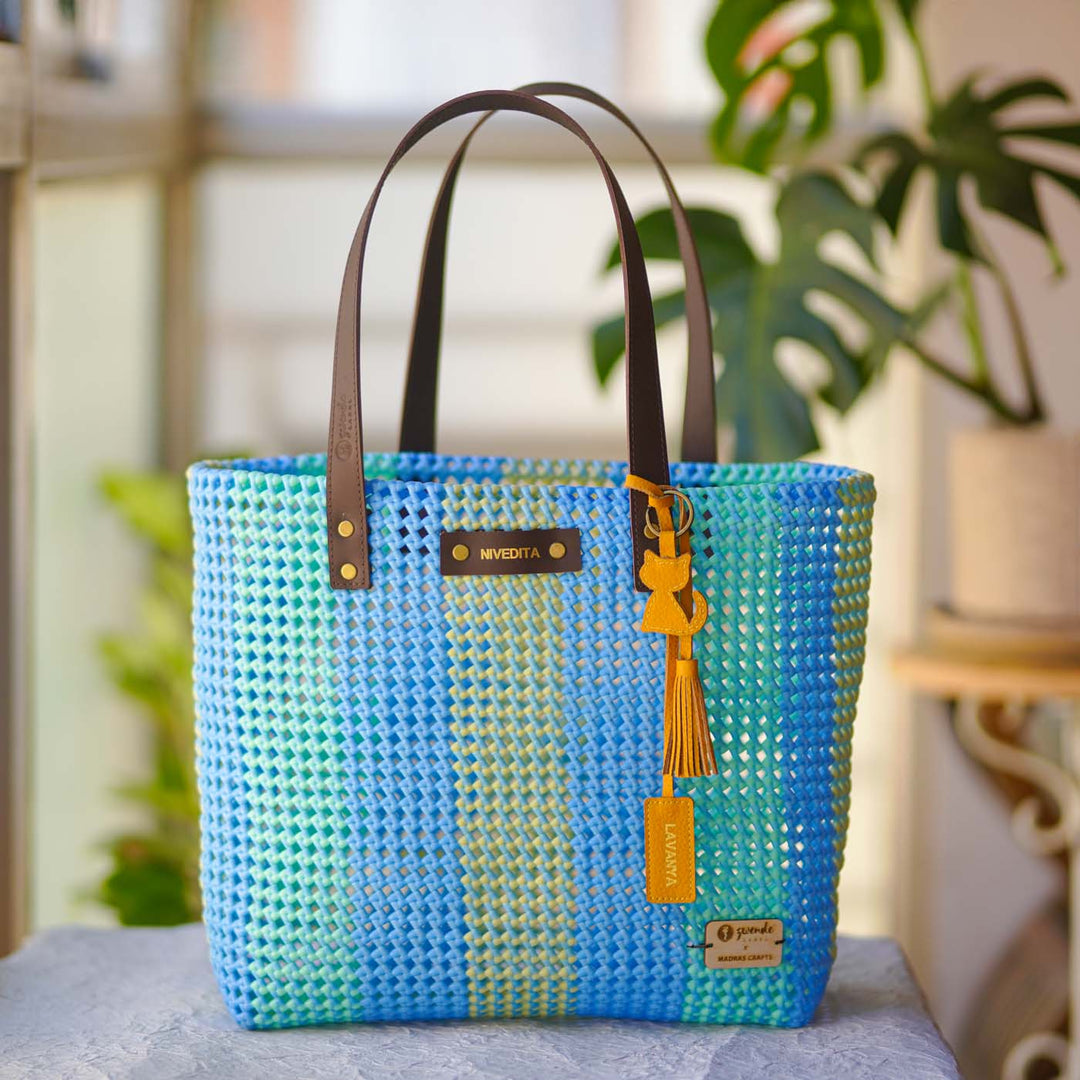 Pastel Stripes Handmade Wire Koodai Tote Bag