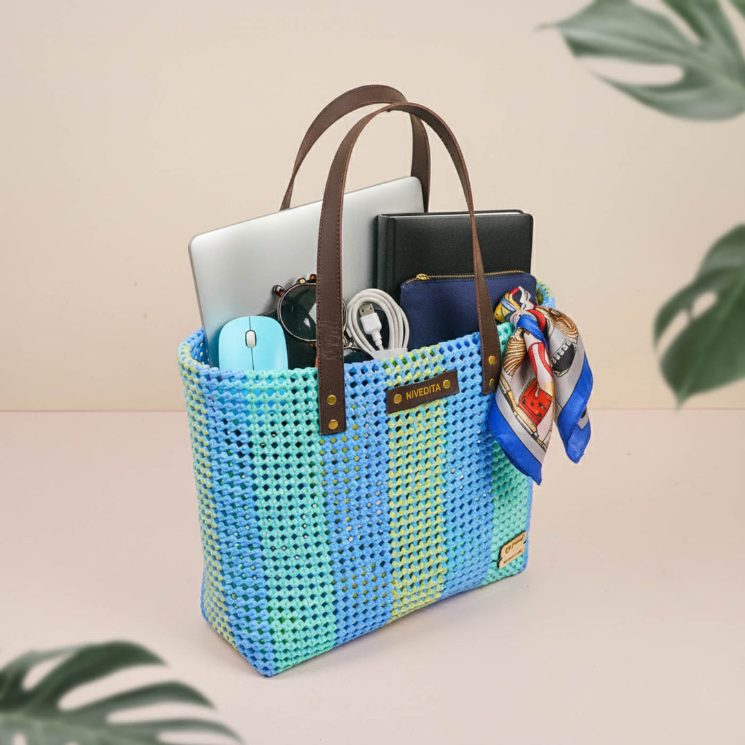 Pastel Stripes Handmade Wire Koodai Tote Bag