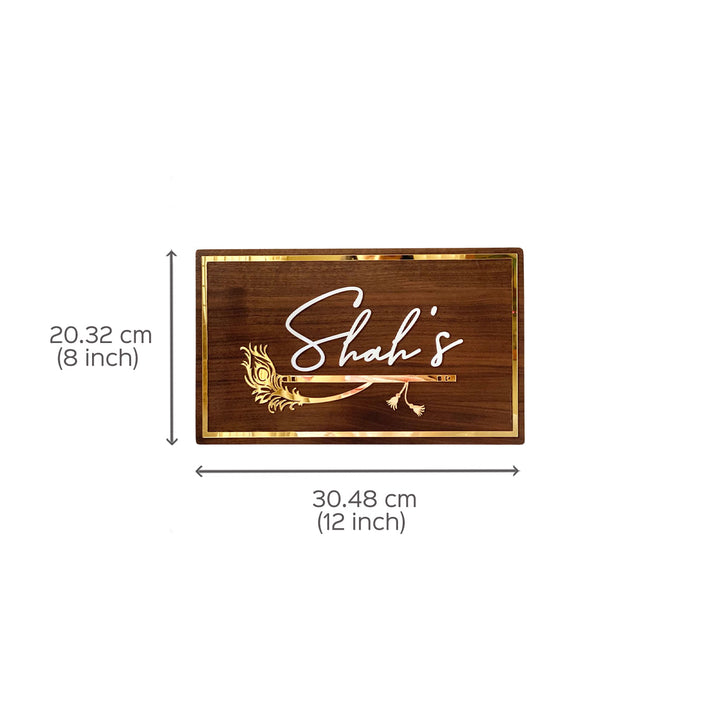 Personalised Krishna Wooden Name Plate For Doctor - Dimension Chart with Front View