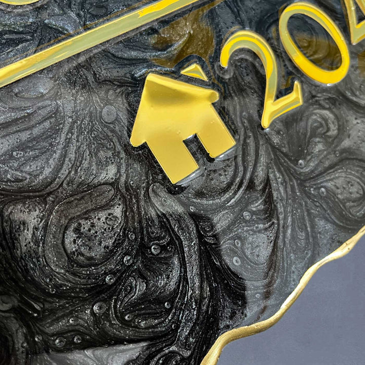 Personalized Resin Metallic Golden And Black Name Plate - Engraving Close-up Showing Detail