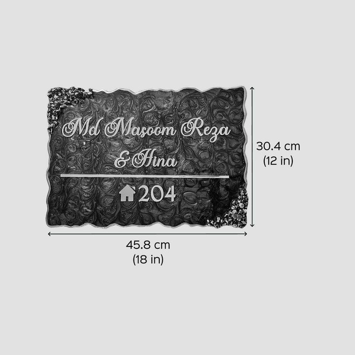 Personalized Resin Metallic Golden And Black Name Plate - Dimension Chart with Text Example