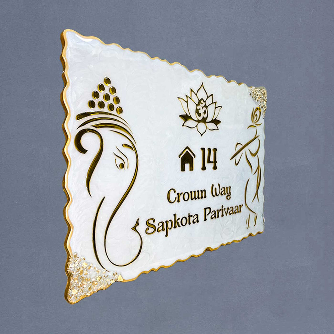 Personalized Resin Black And Gold Name Plate - Angled View Showing Thickness and Detail