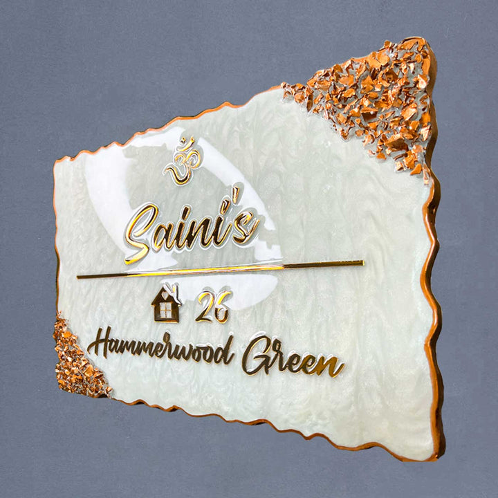 Personalized Resin Ganesha And Krishna Theme Name Plate - Angled Wall-Mounted View