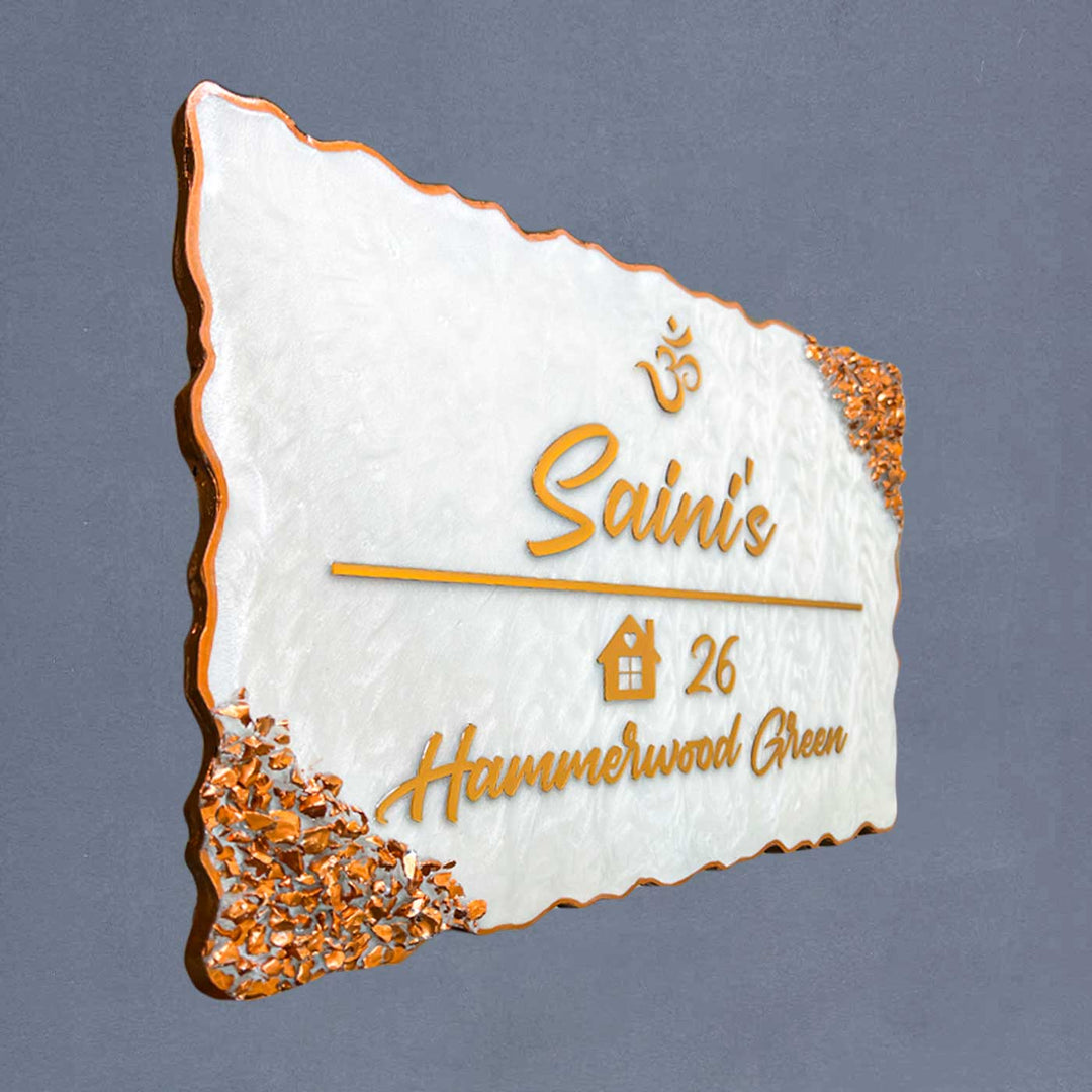 Personalized Resin Ganesha And Krishna Theme Name Plate - Side View Showing Depth and Text Details