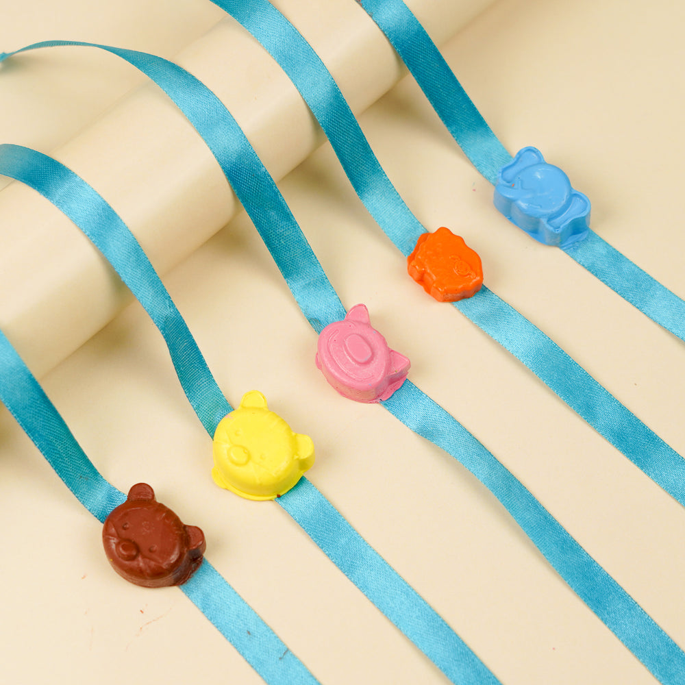Reusable Non Toxic Animals Theme Wax Kids Rakhi Set Of 5 - Side Angle Showing Bracelet Details