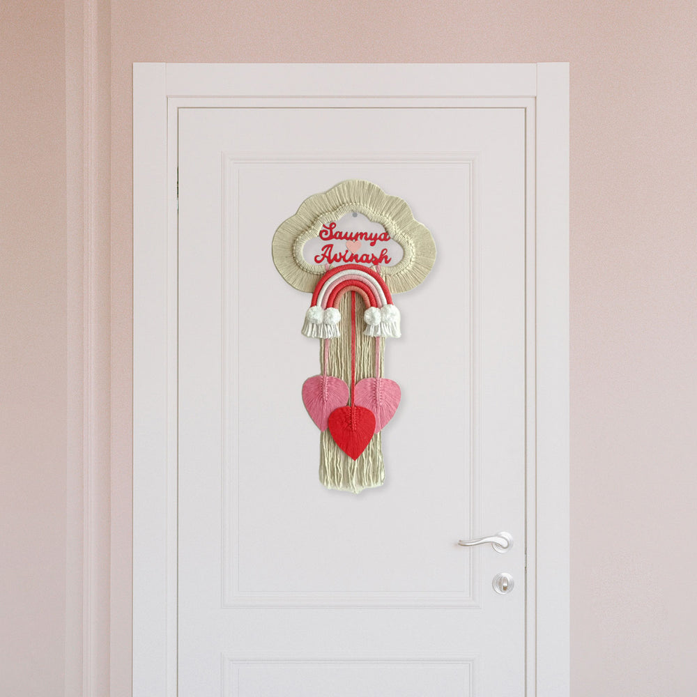 Handcrafted Personalized Macrame Wall Hanging For Couples 2 - Hanging on Door Front Center