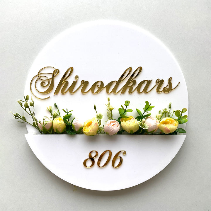 Personalised Flower Basket Name Plate - Front View with Floral Accent