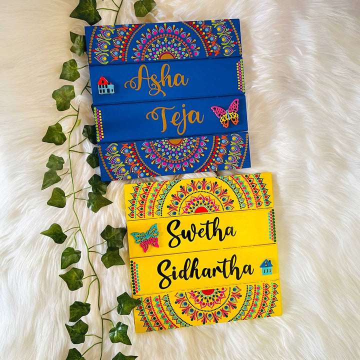 Personalized Hand-Painted Dot Mandala Butterfly Theme Mdf Wood Name Plate