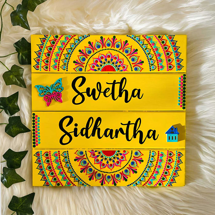 Personalized Hand-Painted Dot Mandala Butterfly Theme Mdf Wood Name Plate