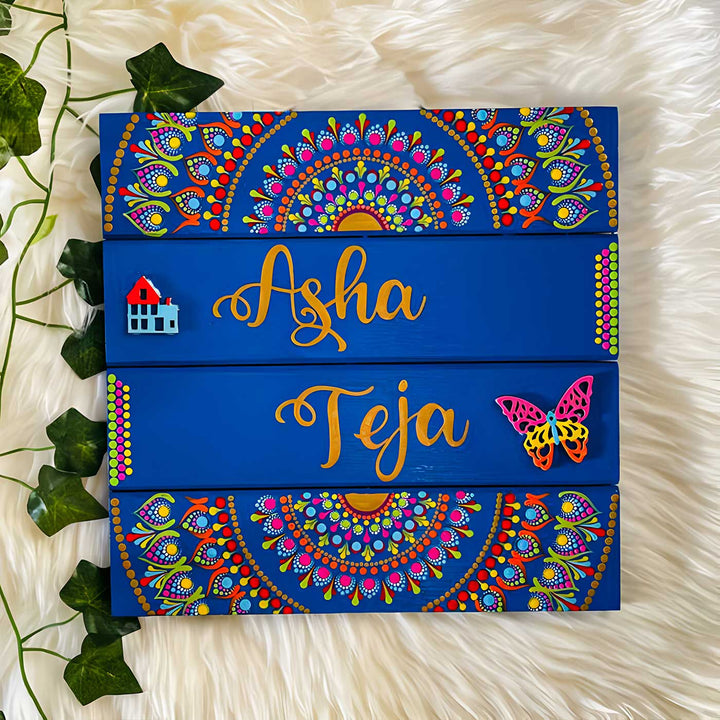 Personalized Hand-Painted Dot Mandala Butterfly Theme Mdf Wood Name Plate