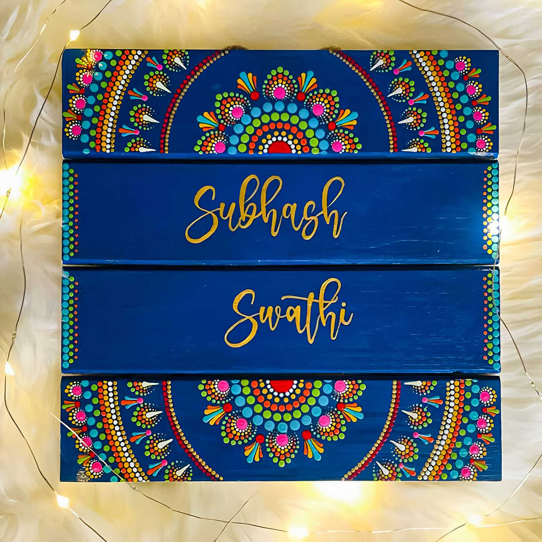 Personalized Hand-Painted Dot Mandala Butterfly Theme Mdf Wood Name Plate