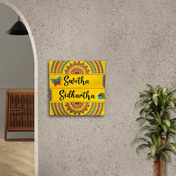 Personalized Hand-Painted Dot Mandala Butterfly Theme Mdf Wood Name Plate