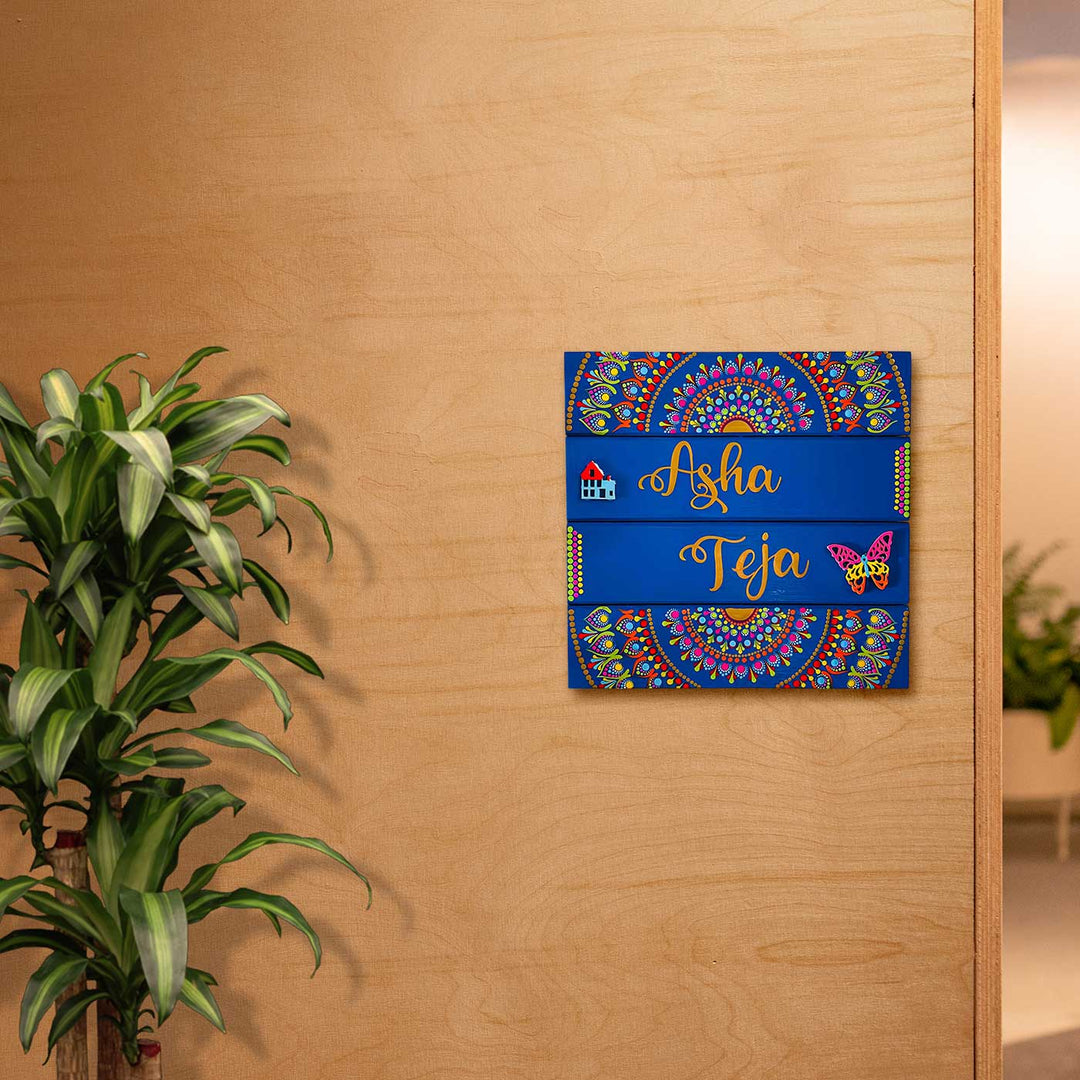 Personalized Hand-Painted Dot Mandala Butterfly Theme Mdf Wood Name Plate