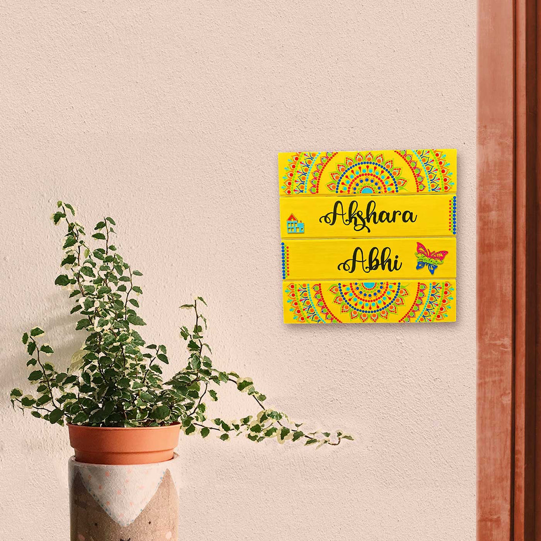 Personalized Hand-Painted Dot Mandala Butterfly Theme Mdf Wood Name Plate