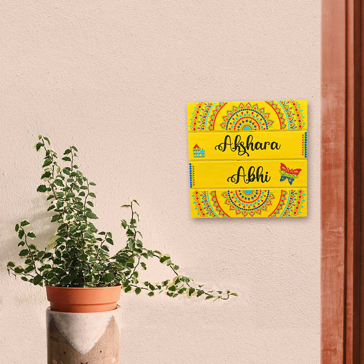 Personalized Hand-Painted Dot Mandala Butterfly Theme Mdf Wood Name Plate