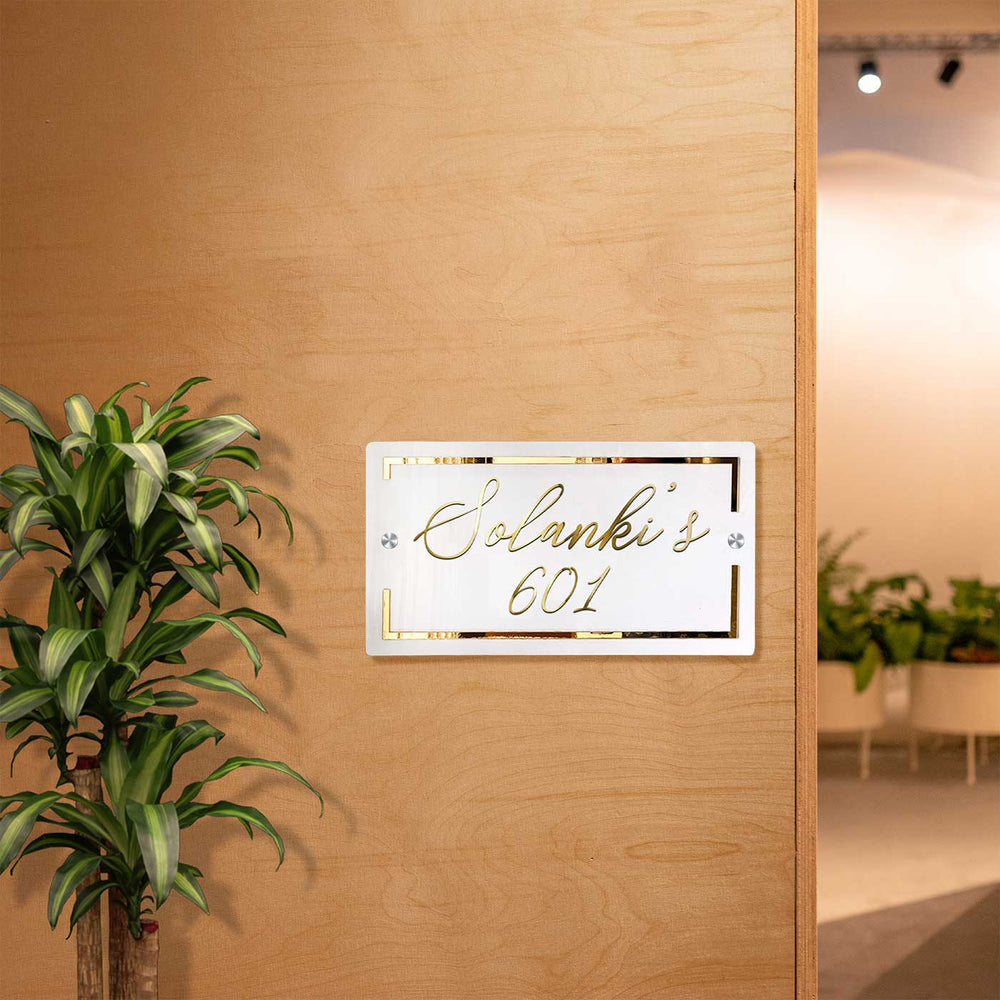Classic Personalised Acrylic Name Plate - Mounted on Wood Wall Close-up
