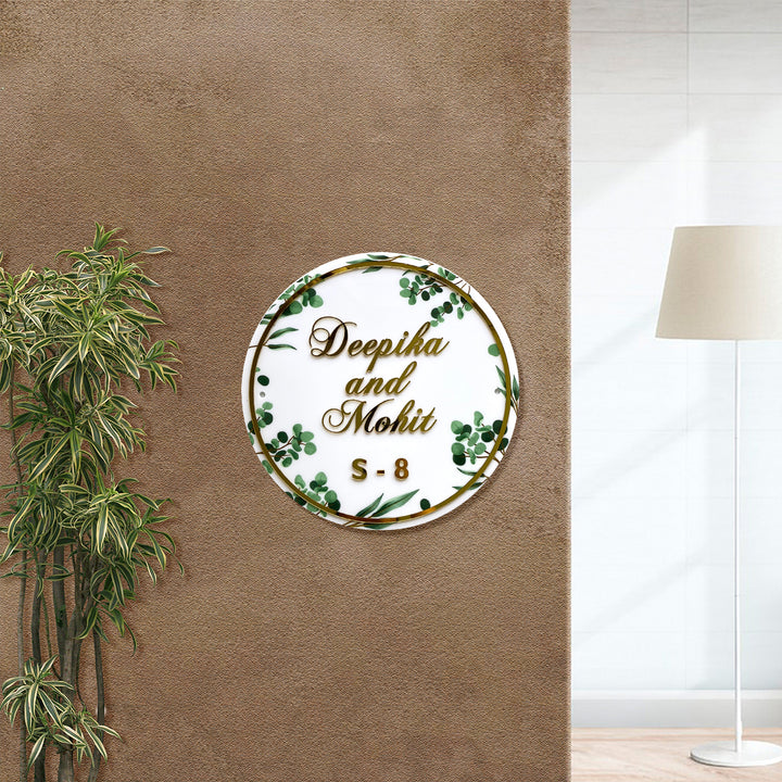 Personalised Acrylic Floral Round Nameplate - Mounted on Wall with Personalization