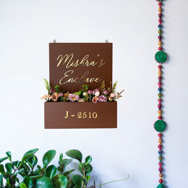 Personalised Mdf Flower Planter Name Plate 1 - Front View Hanging on Wall