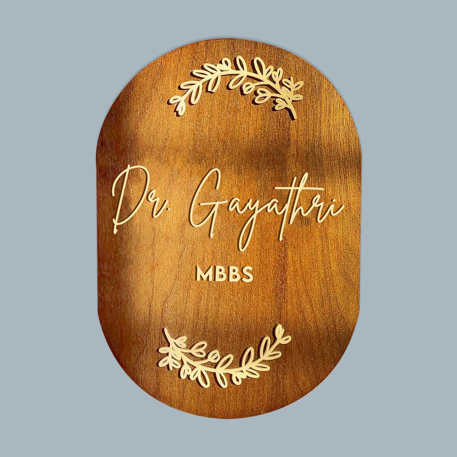 Minimal Capsule Wooden Name Plate With 3D Letters For Doctor - Front View with Name Personalization