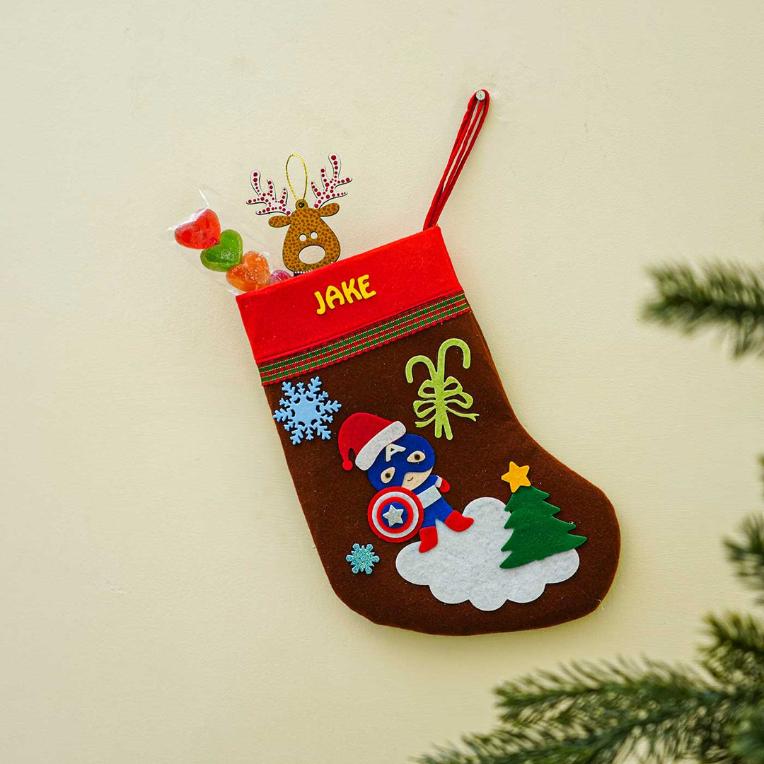 Personalized Captian America Felt Stockings For Christmas Decoration