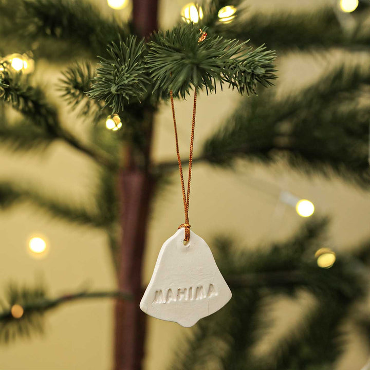 Set of 4 | Personalized Bell Embossed Clay Ornament For Christmas Tree Decoration
