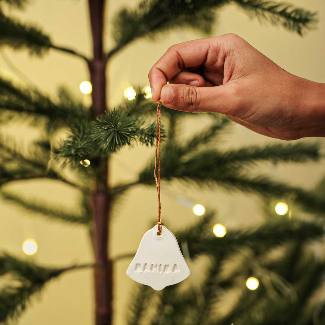 Set of 4 | Personalized Bell Embossed Clay Ornament For Christmas Tree Decoration