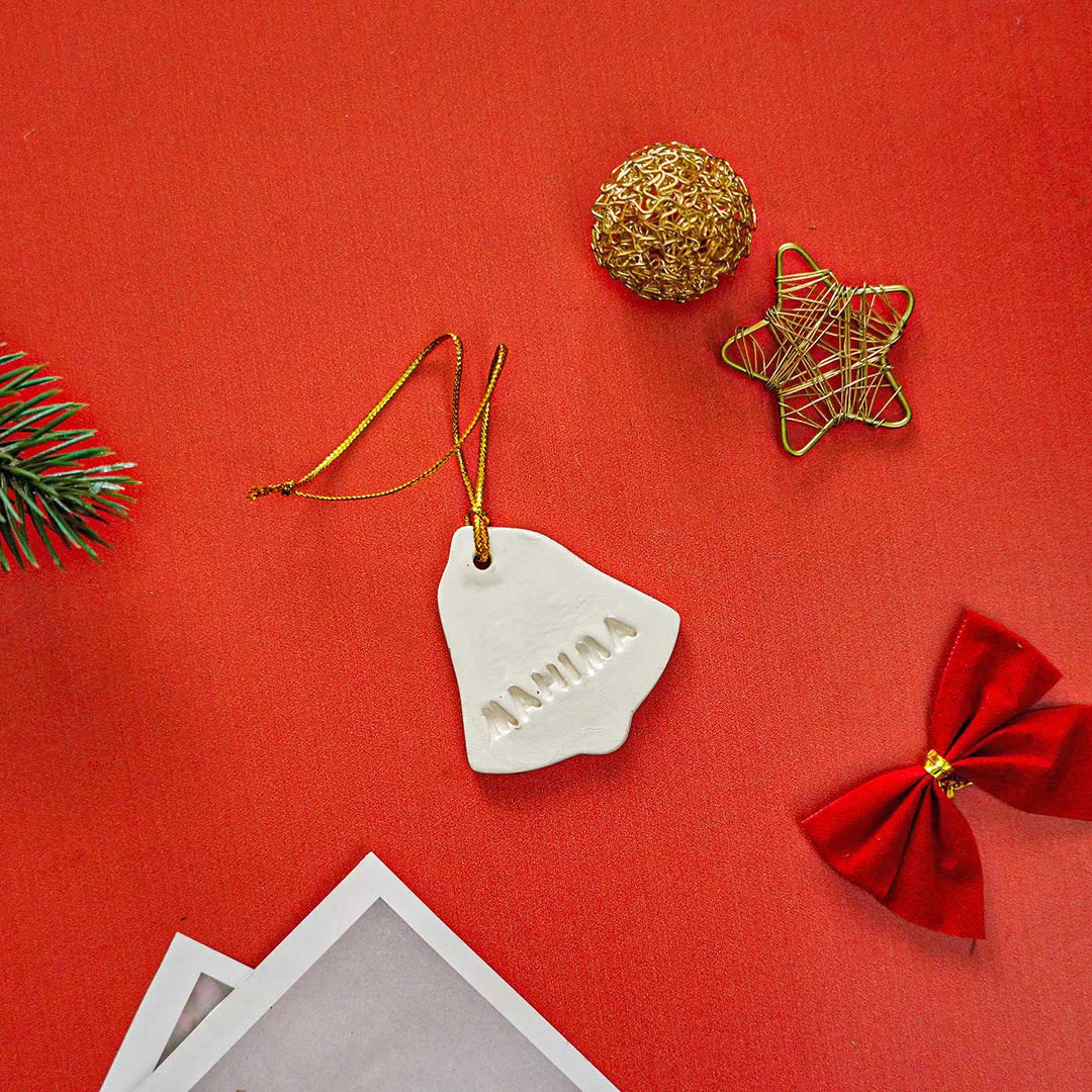 Set of 4 | Personalized Bell Embossed Clay Ornament For Christmas Tree Decoration