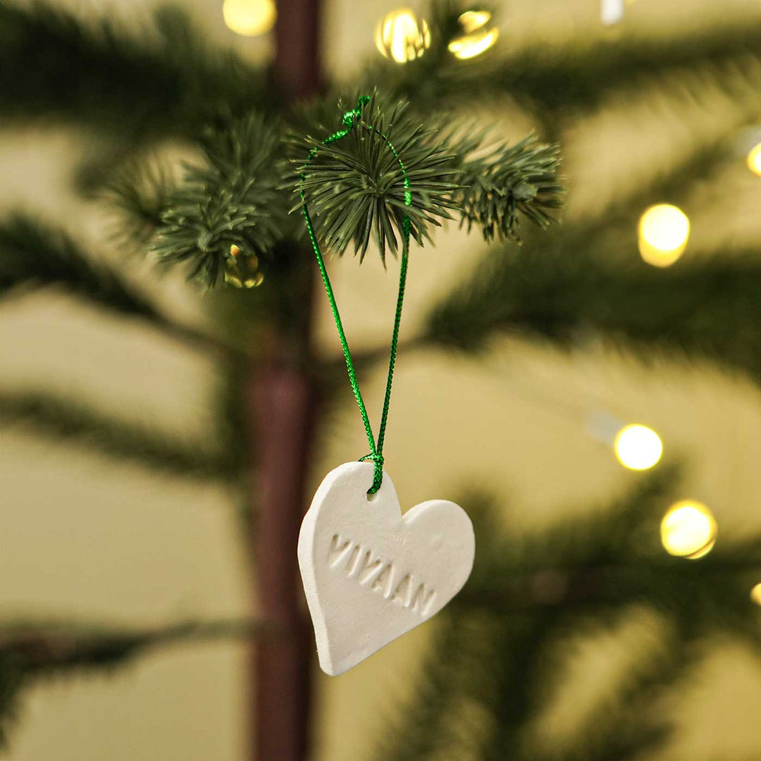 Set of 4 | Personalized Heart Embossed Clay Ornament For Christmas Tree Decoration