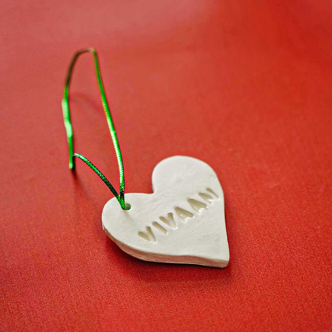 Set of 4 | Personalized Heart Embossed Clay Ornament For Christmas Tree Decoration