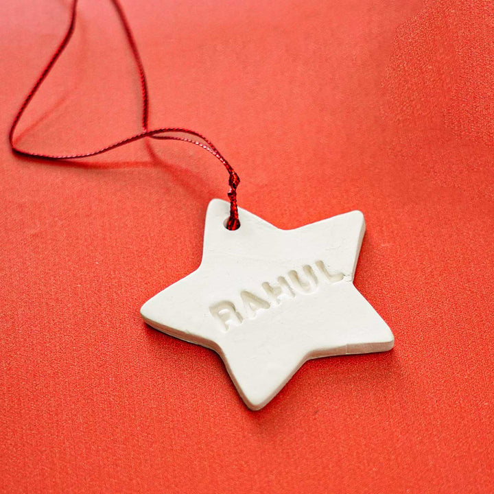 Set of 4 | Personalized Star Embossed Clay Ornament For Christmas Tree Decoration