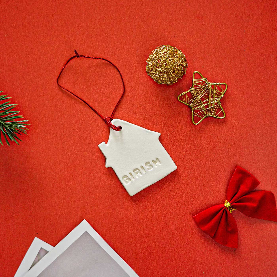 Set of 4 | Personalized House Embossed Clay Ornament For Christmas Tree Decoration