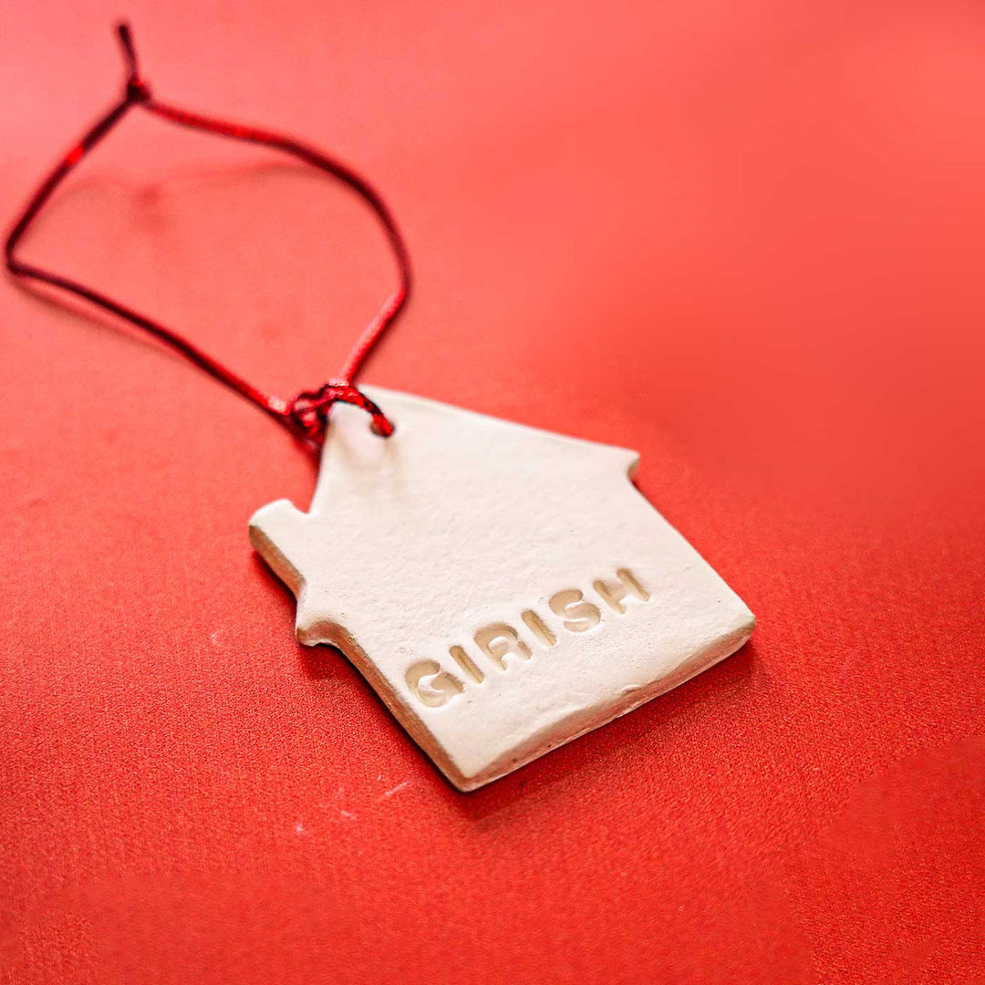 Set of 4 | Personalized House Embossed Clay Ornament For Christmas Tree Decoration