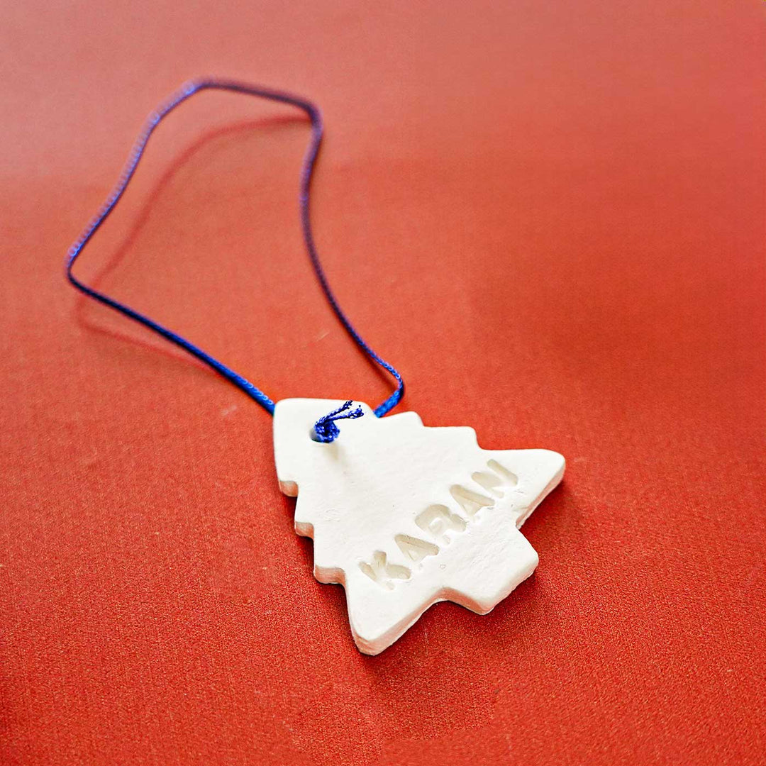 Set of 4 | Personalized Tree Embossed Clay Ornament For Christmas Tree Decoration