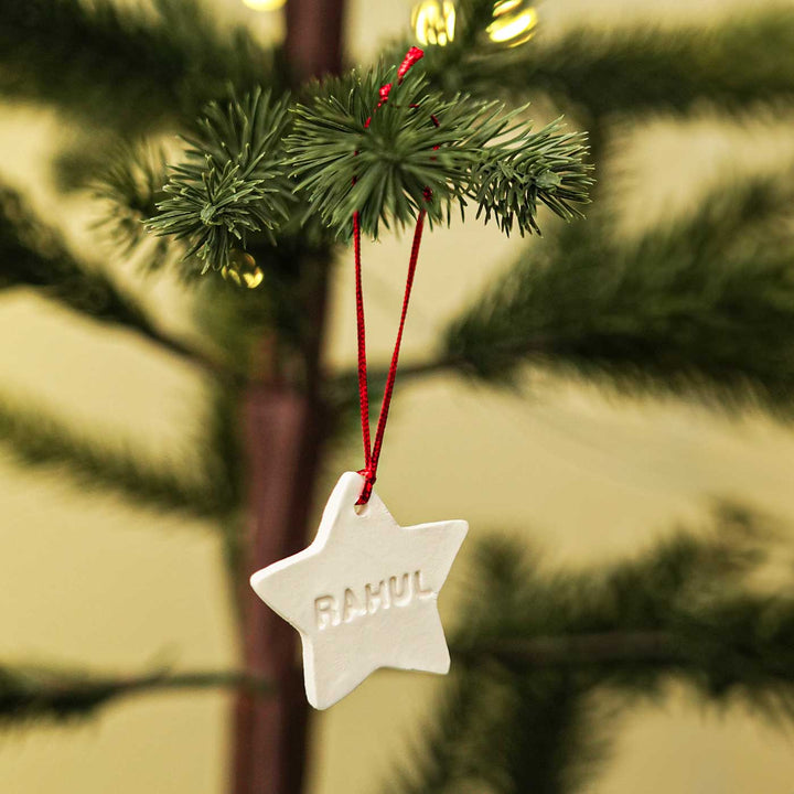 Set of 4 | Personalized Star Embossed Clay Ornament For Christmas Tree Decoration