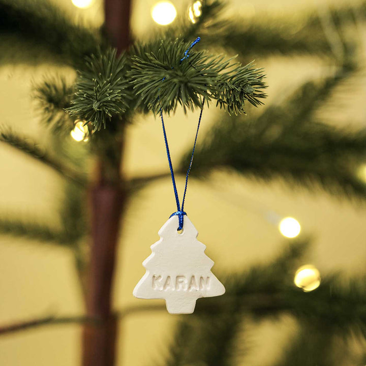 Set of 4 | Personalized Tree Embossed Clay Ornament For Christmas Tree Decoration