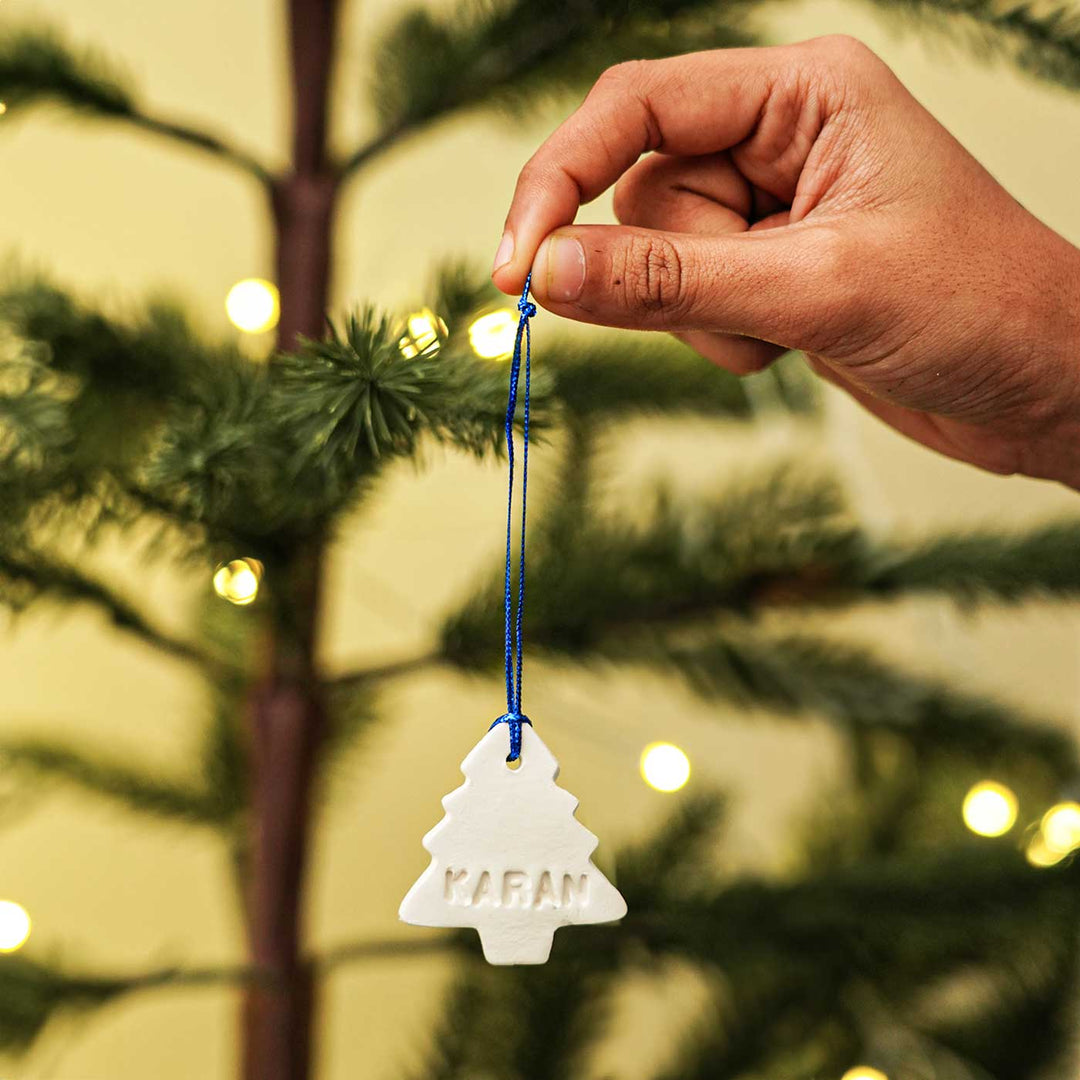 Set of 4 | Personalized Tree Embossed Clay Ornament For Christmas Tree Decoration