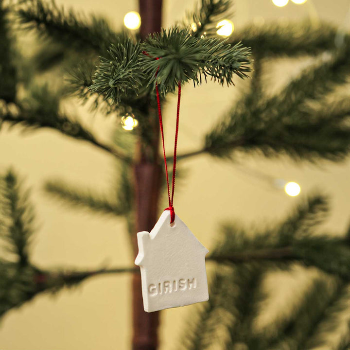 Set of 4 | Personalized House Embossed Clay Ornament For Christmas Tree Decoration