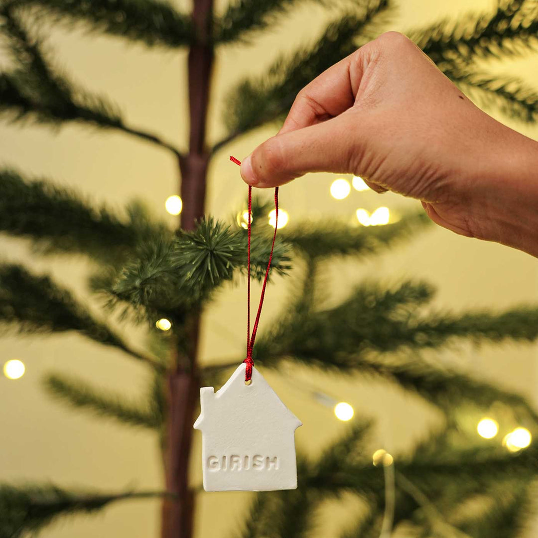 Set of 4 | Personalized House Embossed Clay Ornament For Christmas Tree Decoration