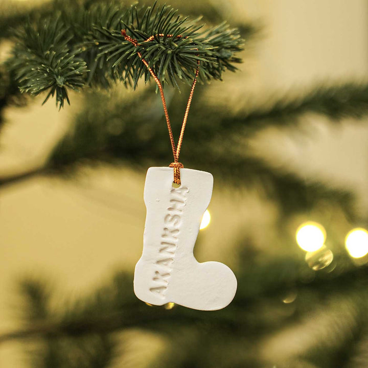 Set of 4 | Personalized Shoe Embossed Clay Ornament For Christmas Tree Decoration
