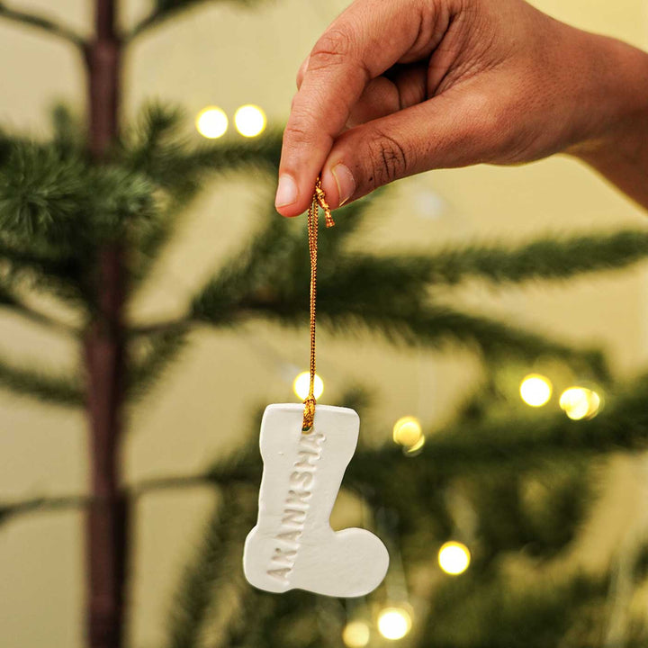 Set of 4 | Personalized Shoe Embossed Clay Ornament For Christmas Tree Decoration